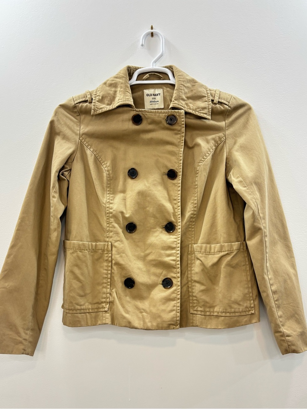 Old Navy Tan Cropped Double Breasted Trench Peacoat Jacket Size M